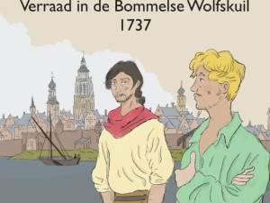 tekening van twee mannen met de skyline van Zaltbommel op de achtergrond
