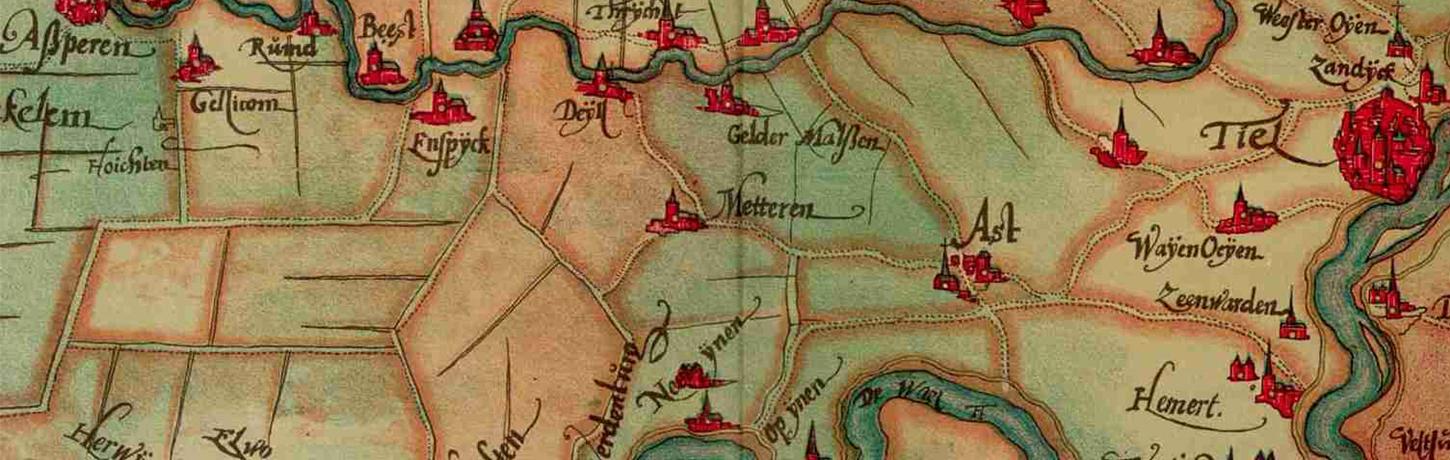 oude kleurrijke kaart van de Bommelerwaard