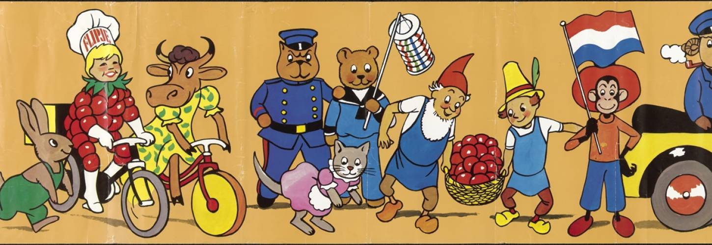 banner met Flipje en al zijn vrienden op een rijtje