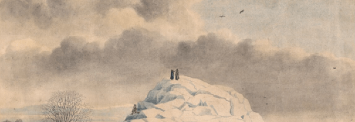 een prent uit de Atlas van het RAR van de ijsberg bij Ochten op 24 januari 1789