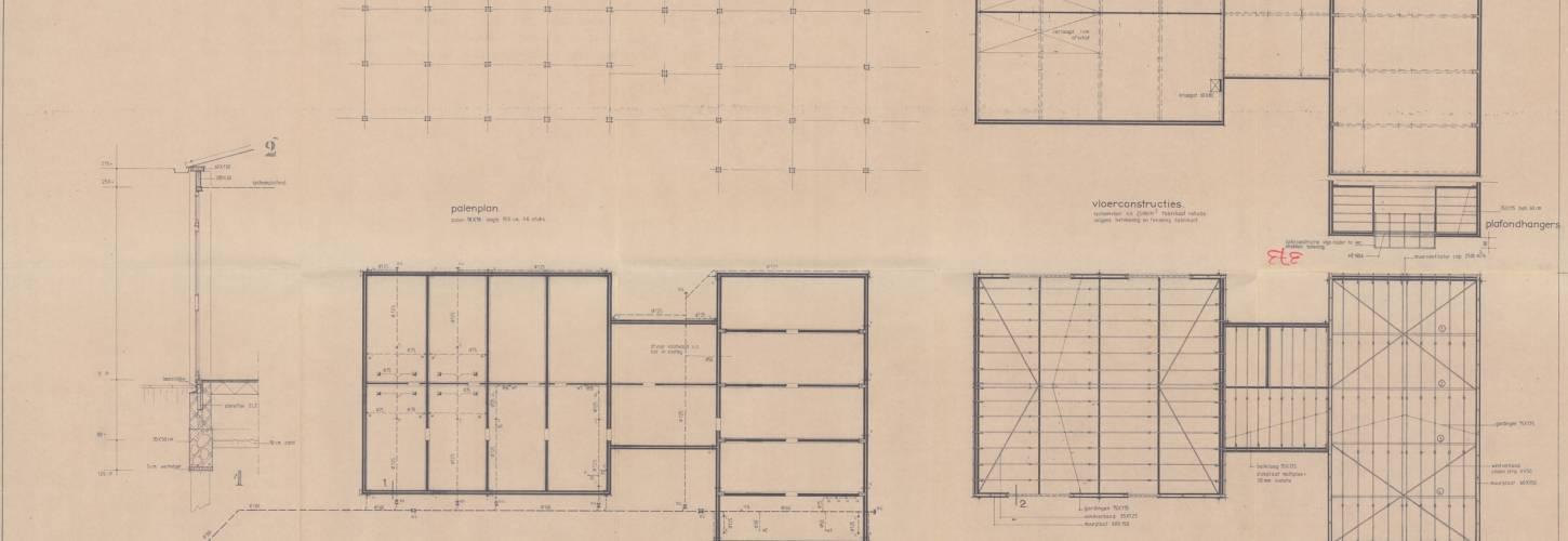 bouwtekening in het bouwdossier voor de bouw van een kleedruimte en kantine in Meteren