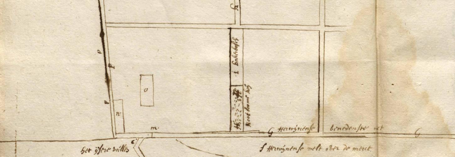 situatieschets van de plaats delict van de moord op Marten Adriaens de Jong in 1676 in Herwijnen