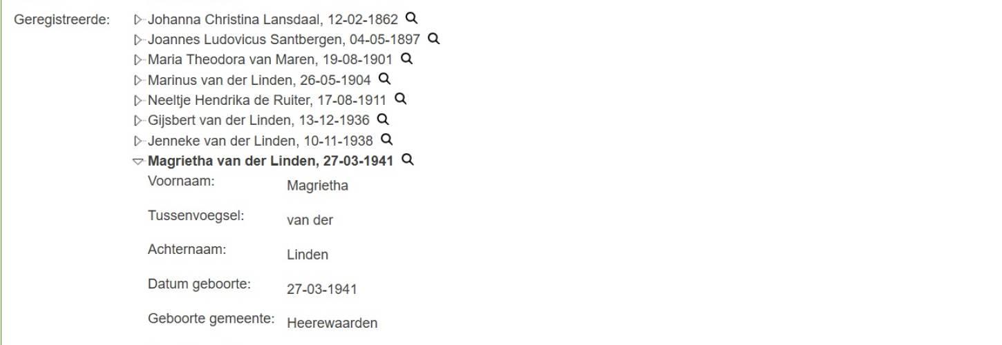 pagina uit de personendatabase met namen en data