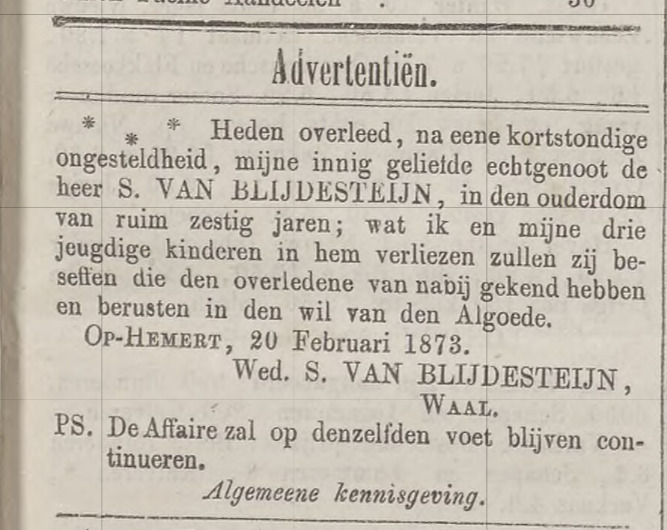 advertentie blijdesteijn 1873