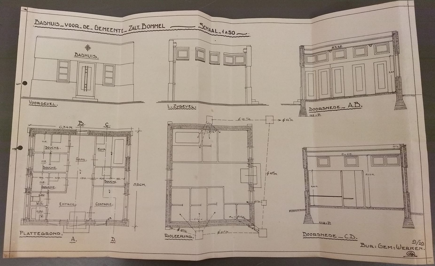 Tekening van het te bouwen badhuis in Zaltbommel