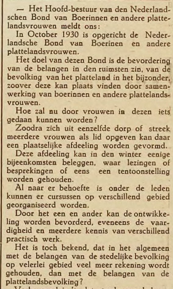 krantenknipsel over oprichting bond