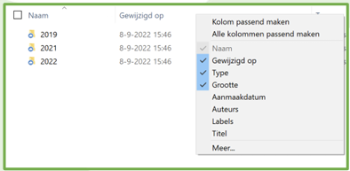 scherm met opties voor kolommen