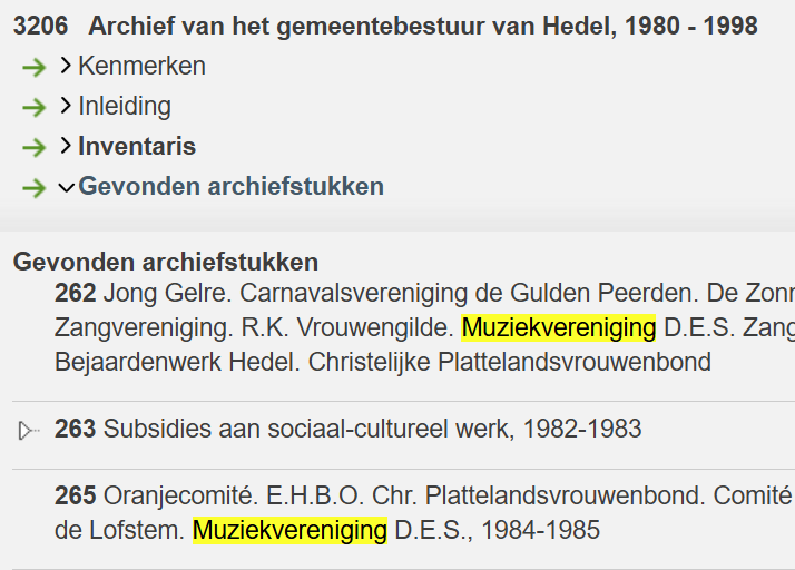 inventarisnummers in het archief van het gemeentebestuur van Hedel
