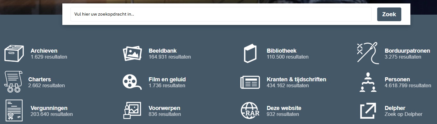 overzicht zoekresultaten met iconen en aantallen