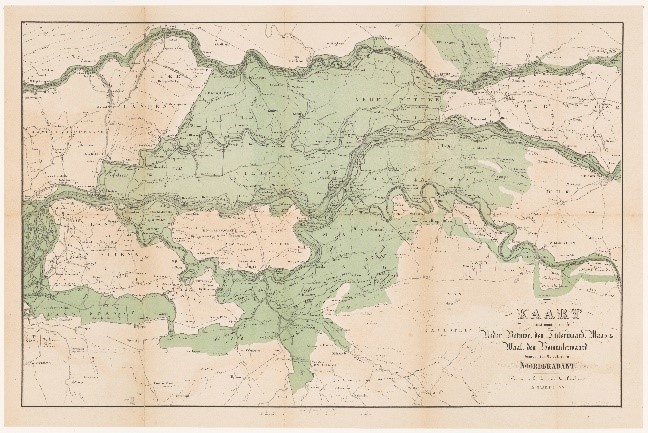 kaart met overstromingen rivierengebied maar 1855