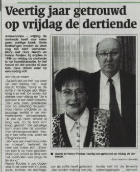 artikel 40 jarig huwelijk in 1998 in De Toren