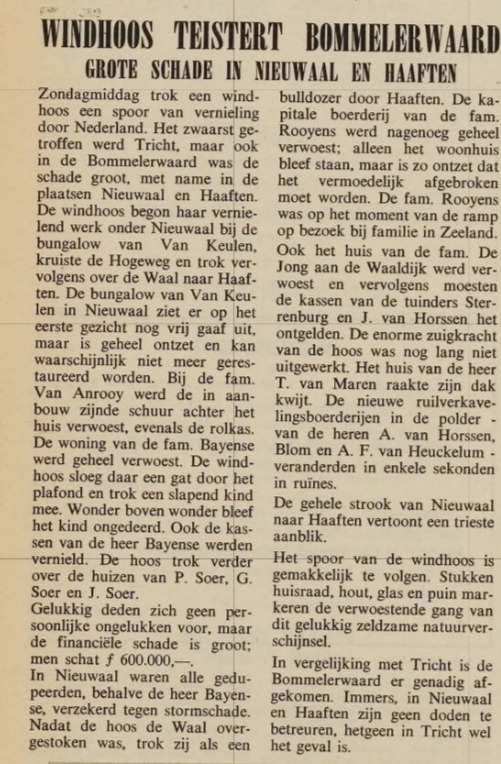 Artikel Windhoos teistert Bommelerwaard in Deze week in stad en streek 30 jun i1967