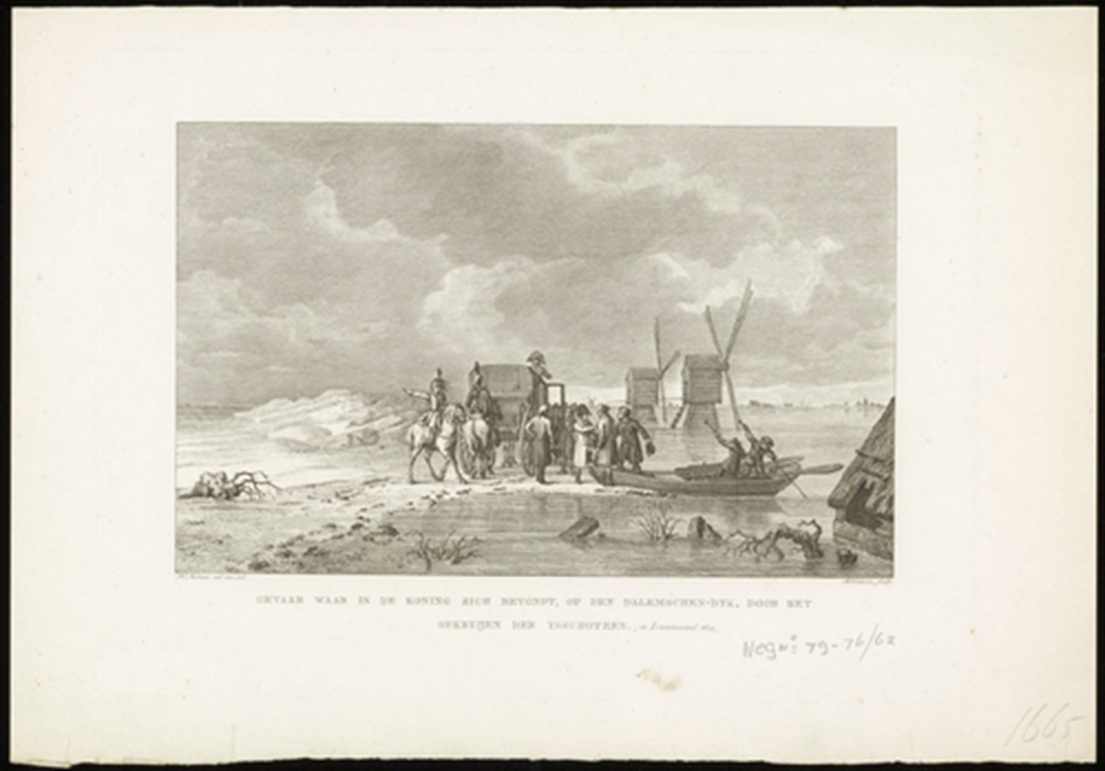 tekening van koning lodewijk napoleon op de dalemse dijk in 1809