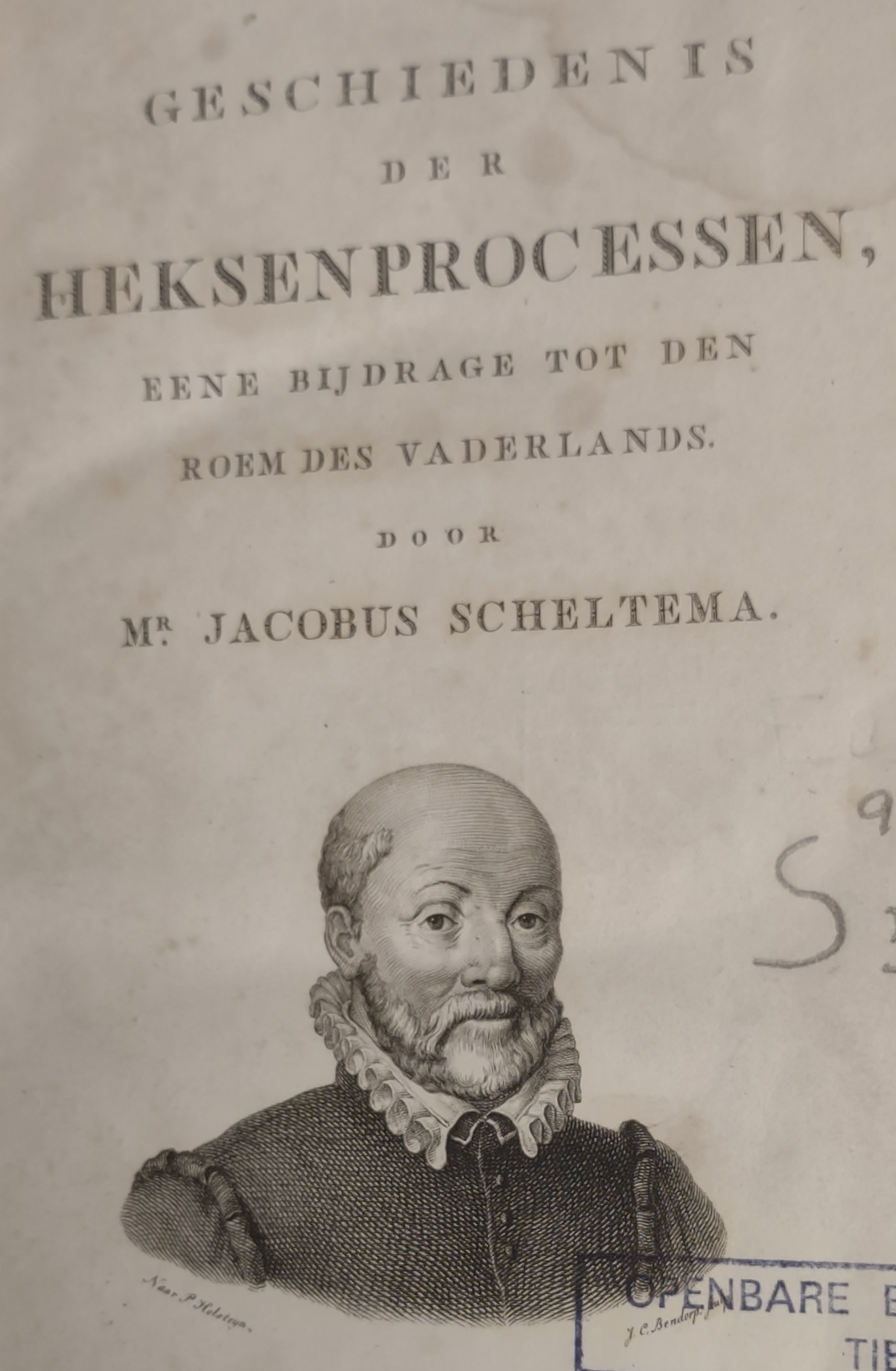 titelblad boek Geschiedenis der heksenprocessen van J. Scheltema uit 1828