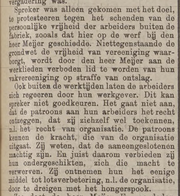 artikel Nieuwe Tielsche Courant 1907 over bijeenkomst vakbond