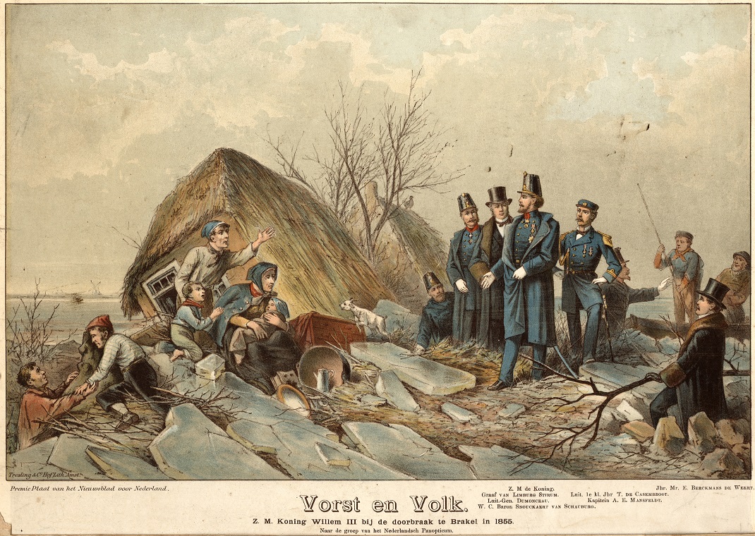 Koning WIllem III bezoekt  Brakel na watersnood 1861