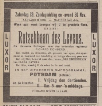 aankondiging komedie Vrijdag den dertienden in Tielsche Courant 1930