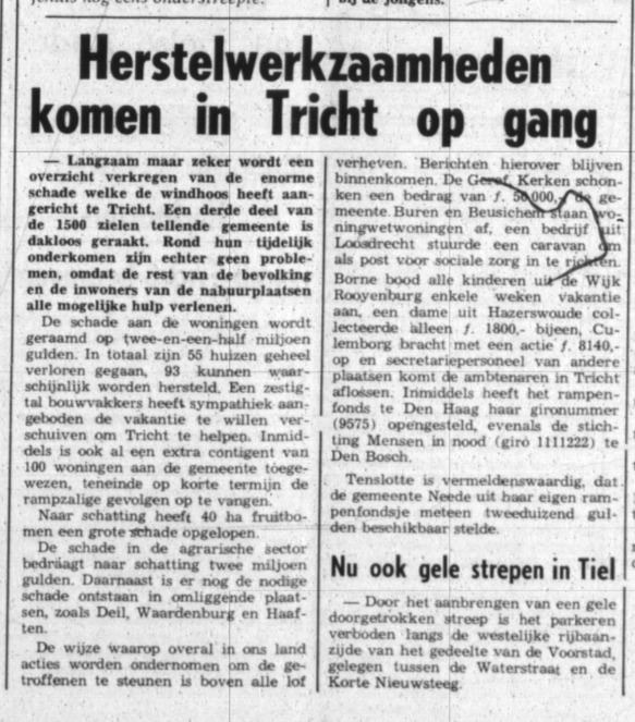 artikel tielsche courant over herstelwerkzaamheden en hulp na windhoos tricht 1967